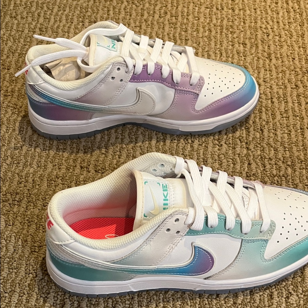 Nike Dunk Low White Sneakers with Teal and Purple Accents - Picture 4 of 6